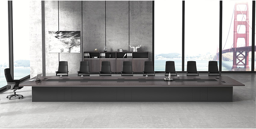 現代高檔大型多功能長條油漆實木會議桌定制