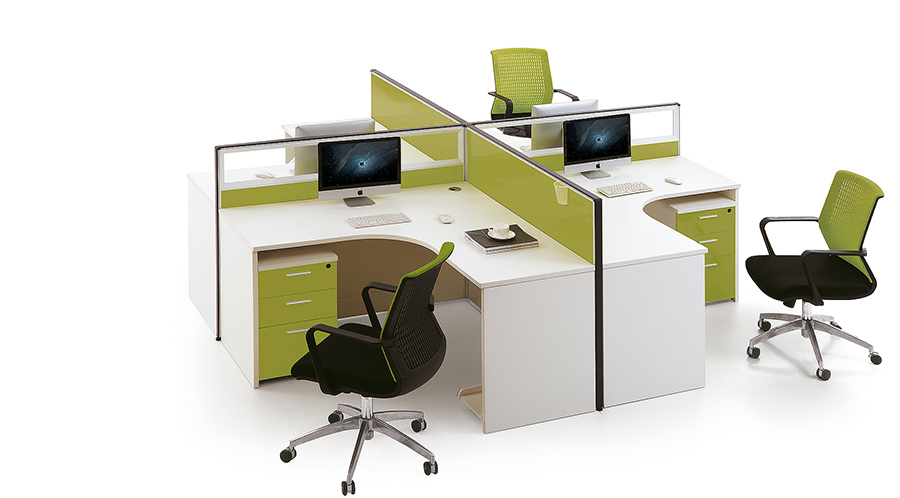綠色環保十字型轉角四人屏風辦公桌隔斷工作卡位