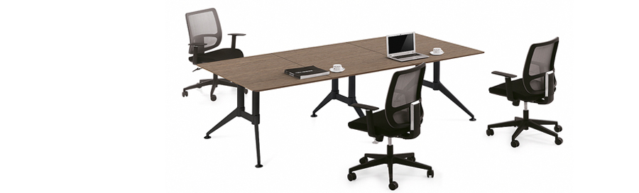 現代簡約長條6人板式鋼架會議桌洽談桌